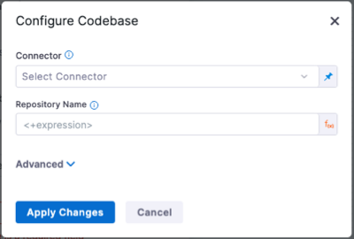 The CI pipeline codebase configuration settings window.