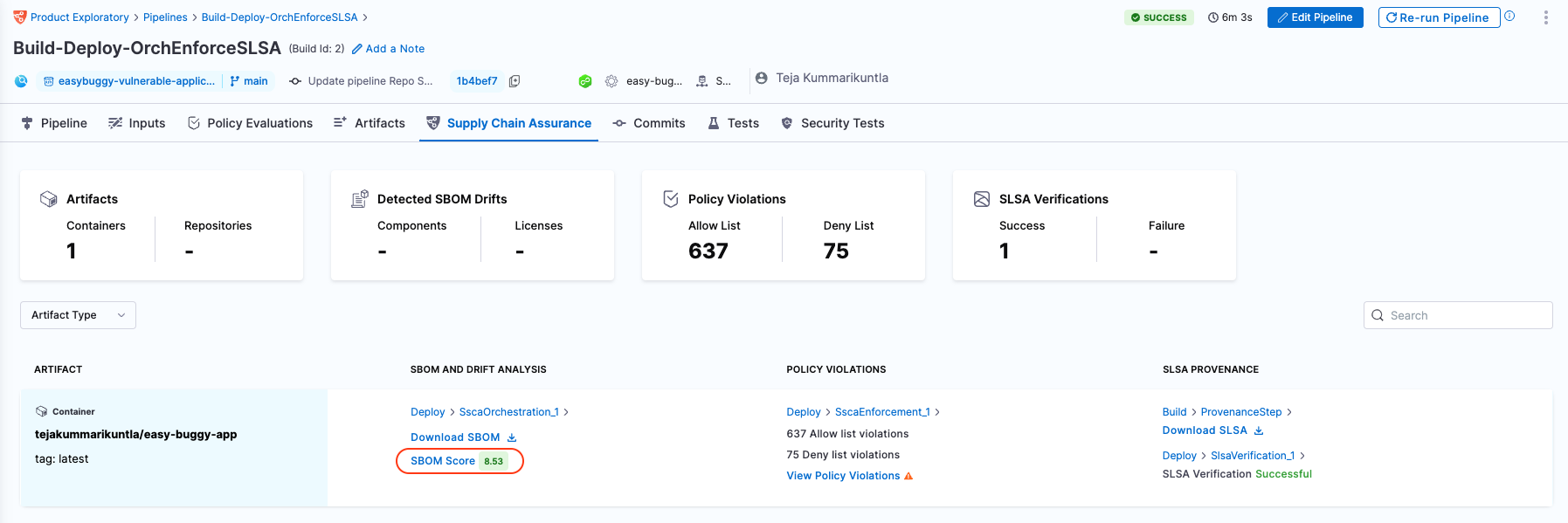 &quot;SBOM Score from Supply Chain Assurance Tab&quot;